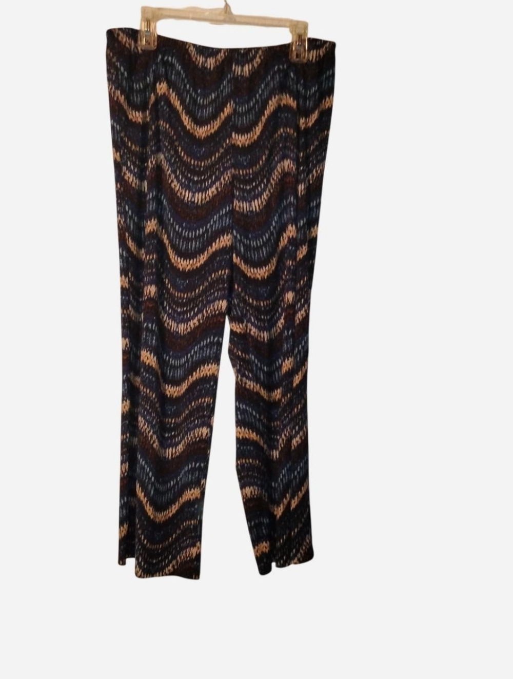 Sunny Leigh XL Blue & Tan Wavy Chevron Print Pull-On Elastic Waist Pants USA